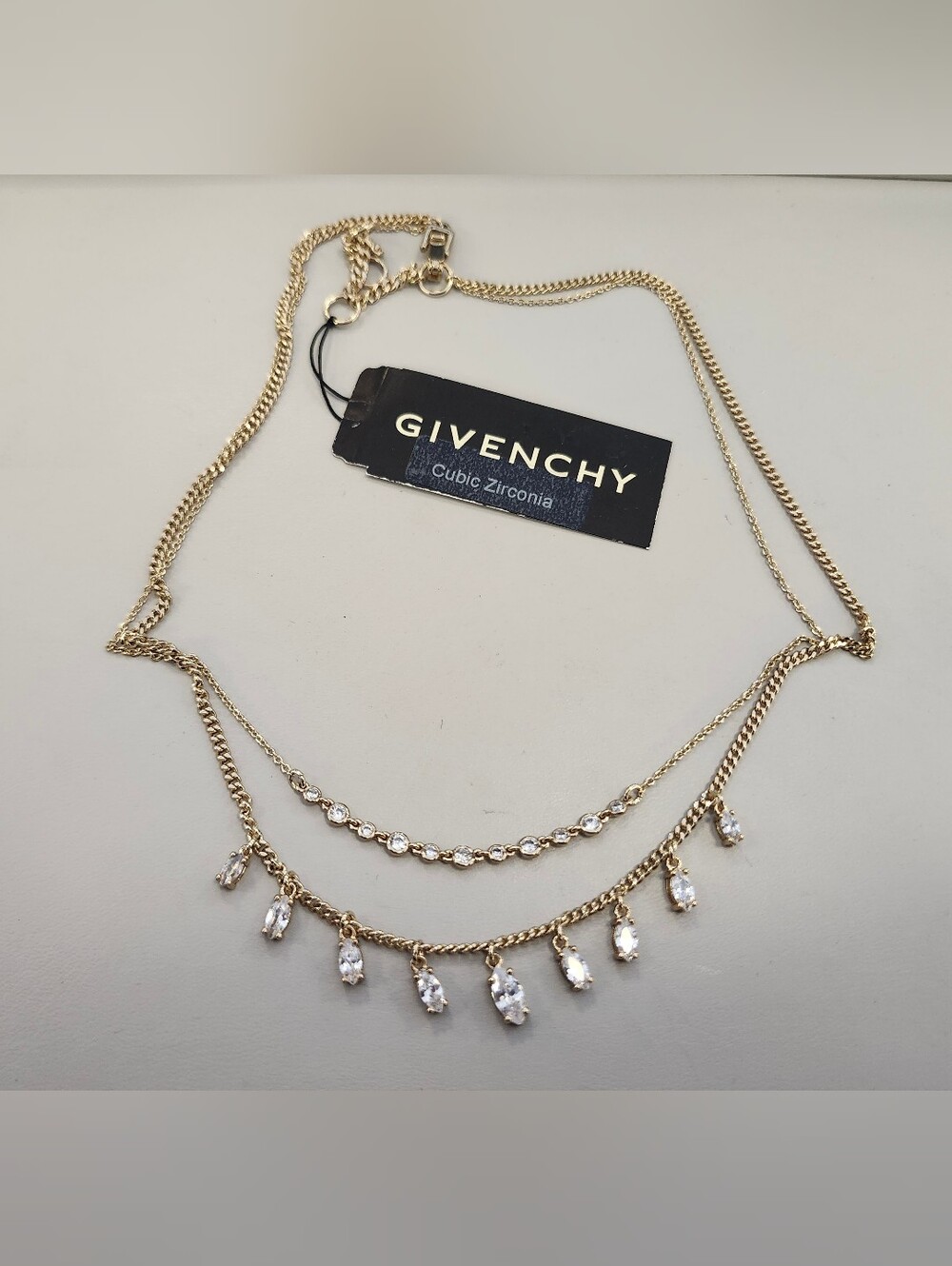 NWT Givenchy Gold-Tone Multi Drop Crystal Necklace